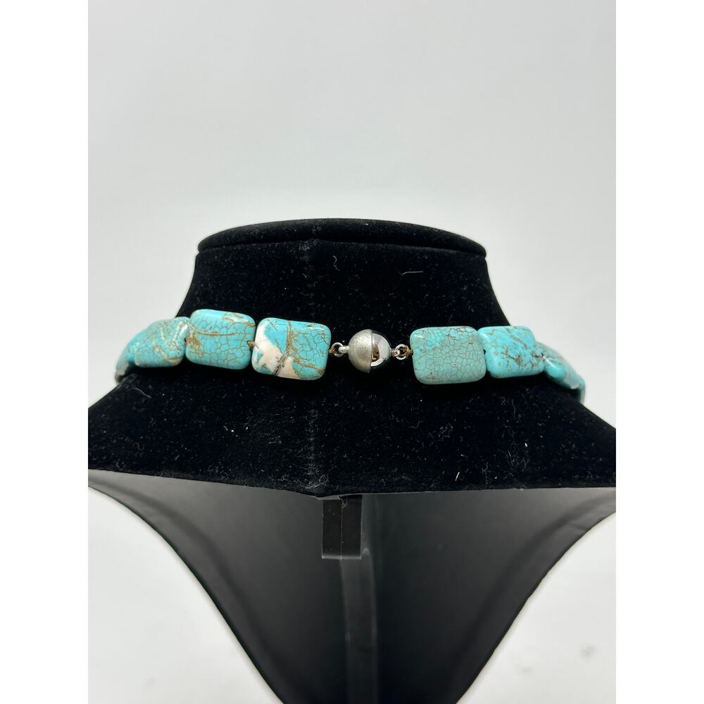 Vintage Flat Slab Turquoise Necklace Magnetic Clasp 18" - Picture 5 of 7